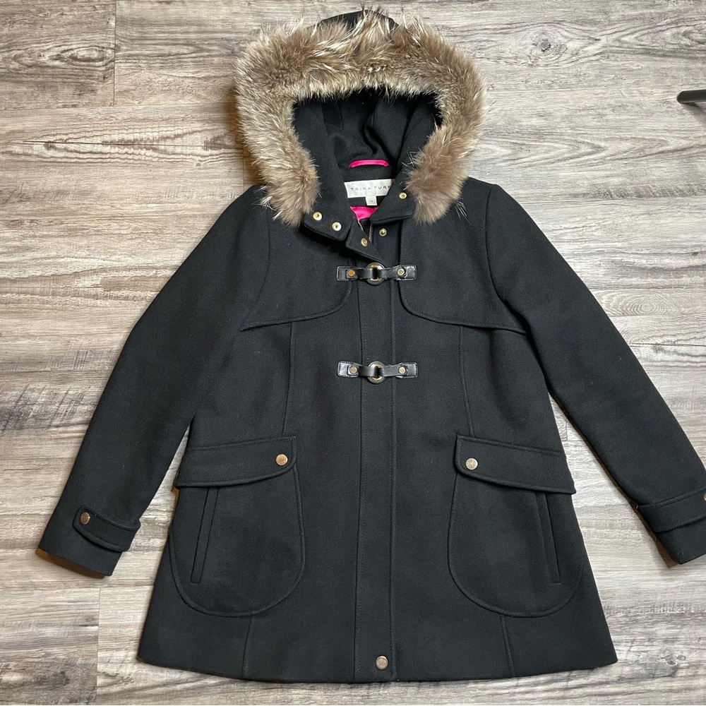 Trina Turk Winter Coat Real Fur Lined Hood Size 12